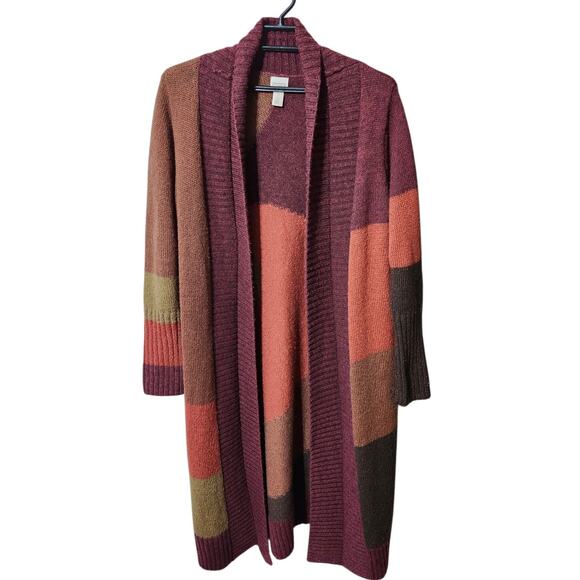 Chico's Stunning Color Blocked Biana Cardigan Sweater Duster Size 2 (18-20) Wool - Picture 3 of 8